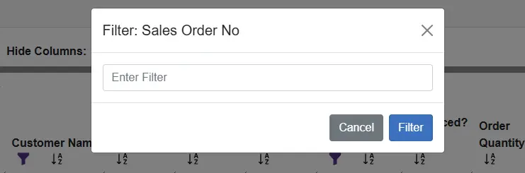 Screen filtering shipment orders by customer and date